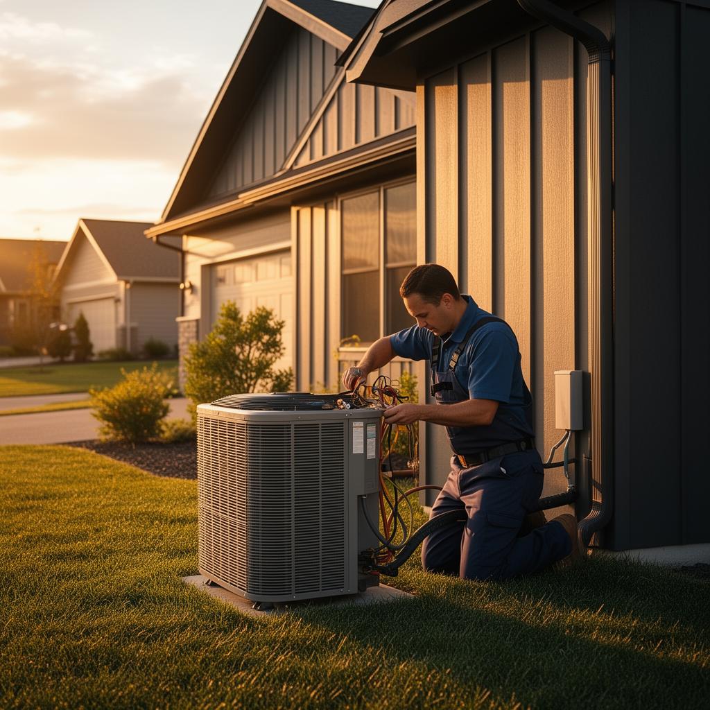 HVAC technician servicing AC unit