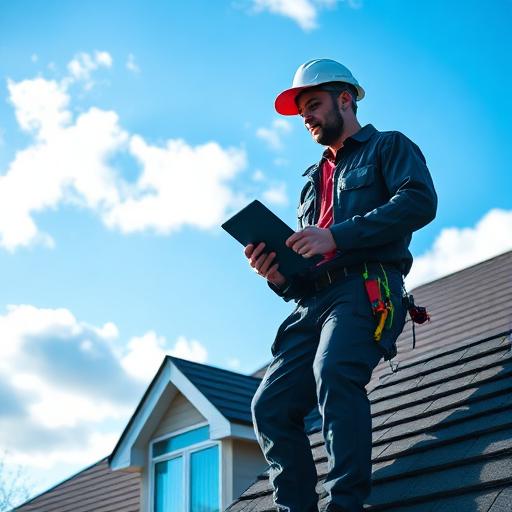 Roofing contractor inspecting roof
